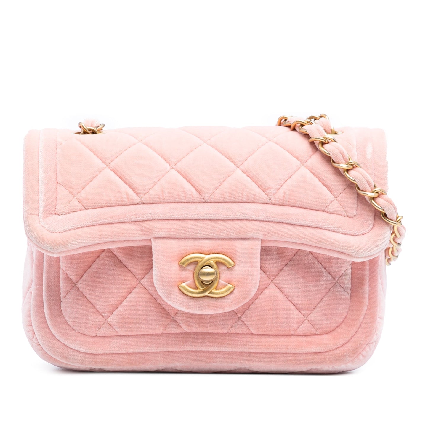 Pink Chanel Mini Quilted Velvet Double Frame Flap Crossbody Bag