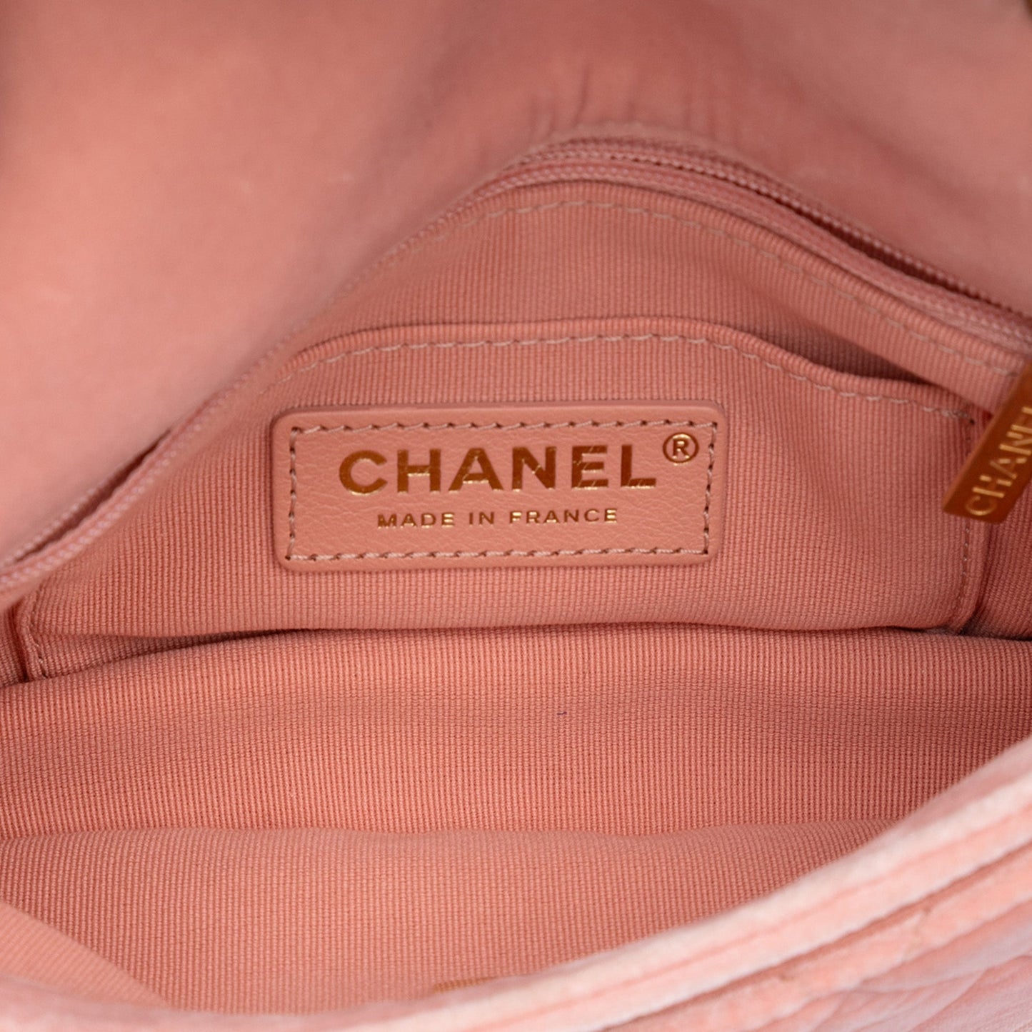 Pink Chanel Mini Quilted Velvet Double Frame Flap Crossbody Bag
