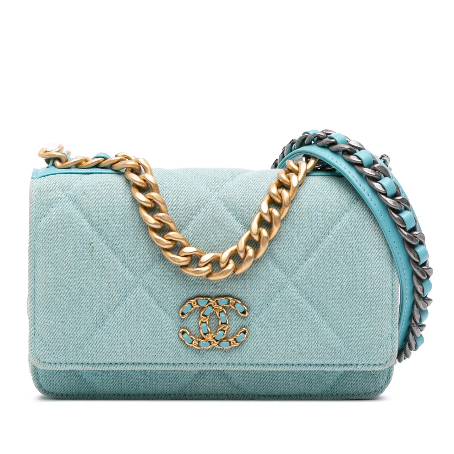Blue Chanel Denim 19 Wallet on Chain Satchel