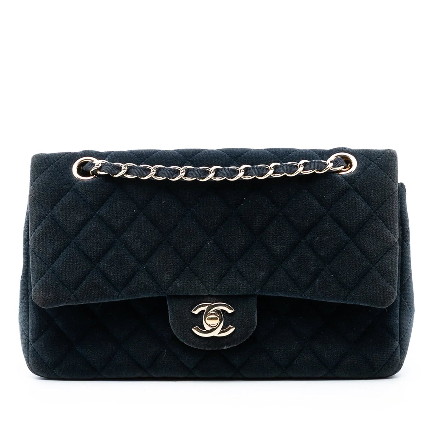 Blue Chanel Medium Classic Velvet Double Flap Shoulder Bag