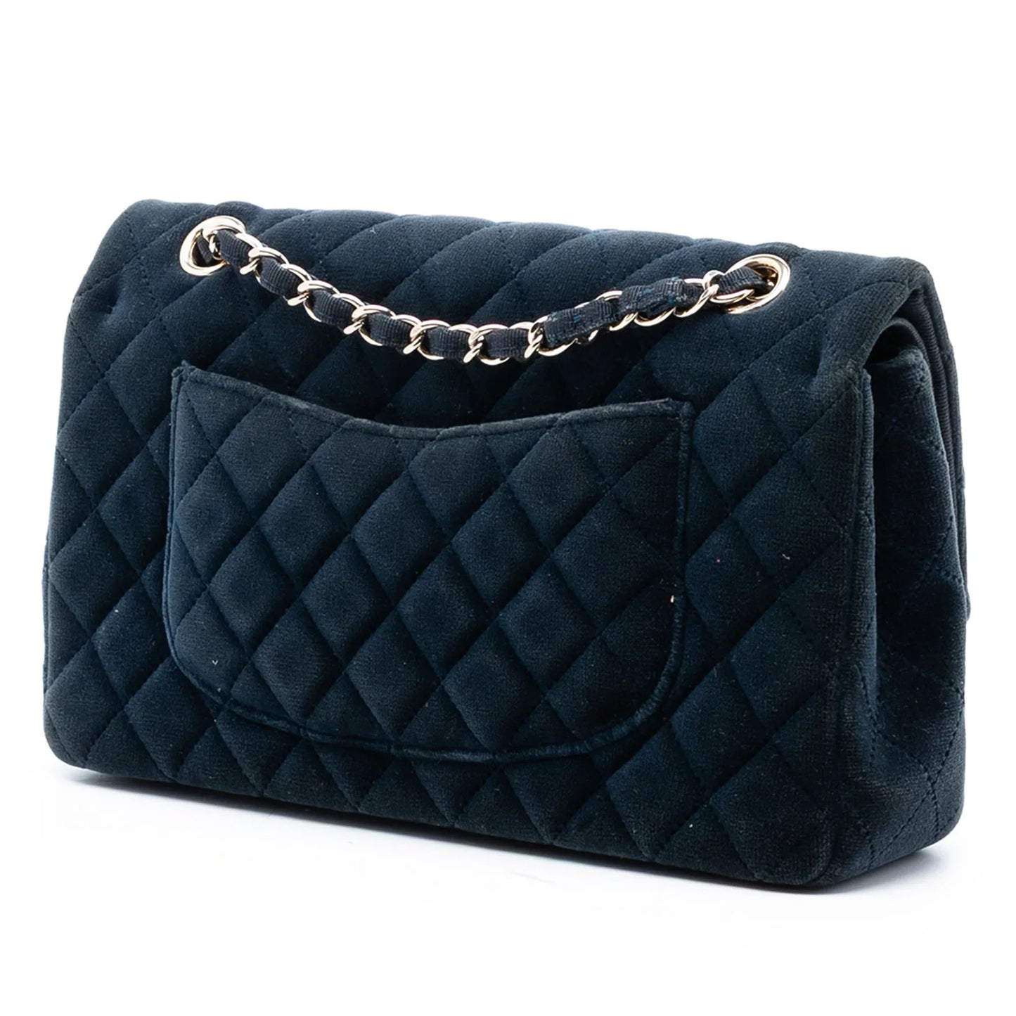 Blue Chanel Medium Classic Velvet Double Flap Shoulder Bag