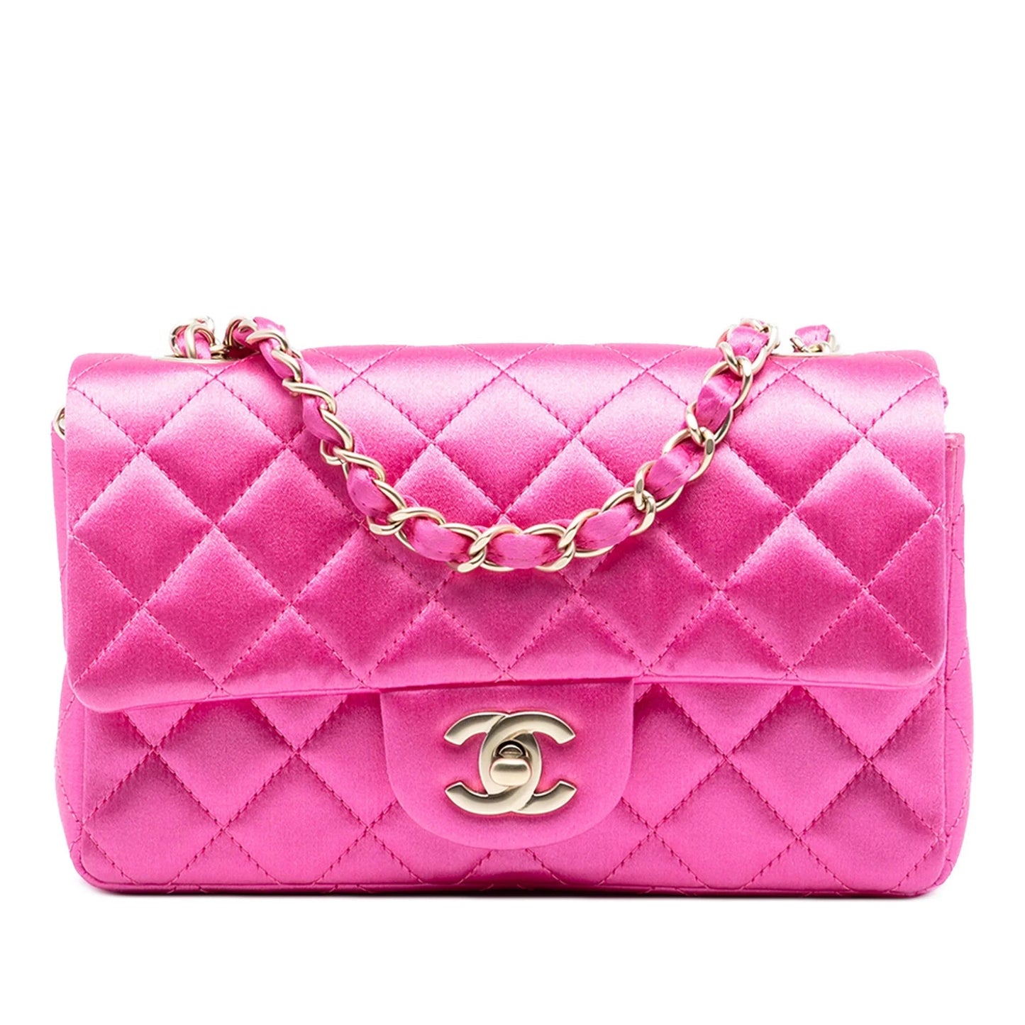 Pink Chanel Mini Rectangular Classic Satin Single Flap Crossbody Bag