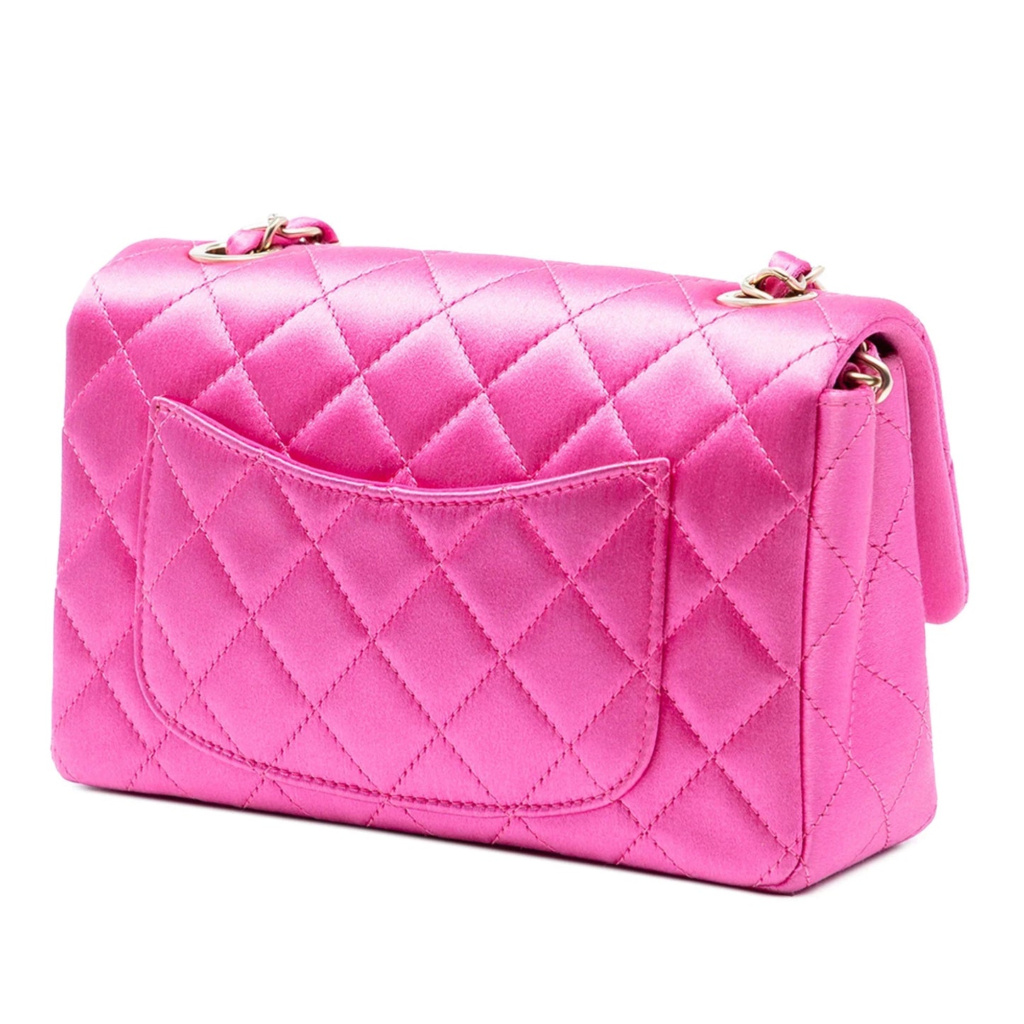 Pink Chanel Mini Rectangular Classic Satin Single Flap Crossbody Bag