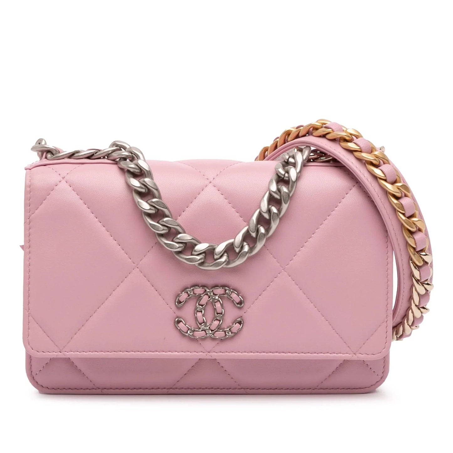 Pink Chanel Quilted Lambskin 19 Wallet on Chain Satchel