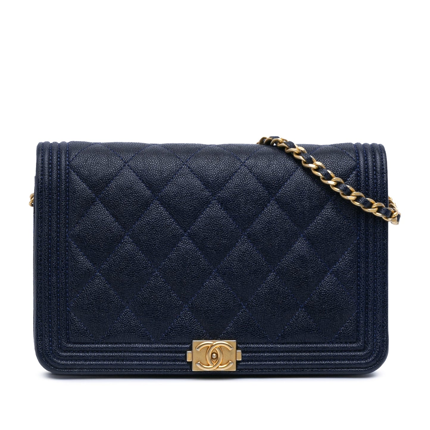 Blue Chanel Quilted Caviar Boy Wallet on Chain Crossbody Bag