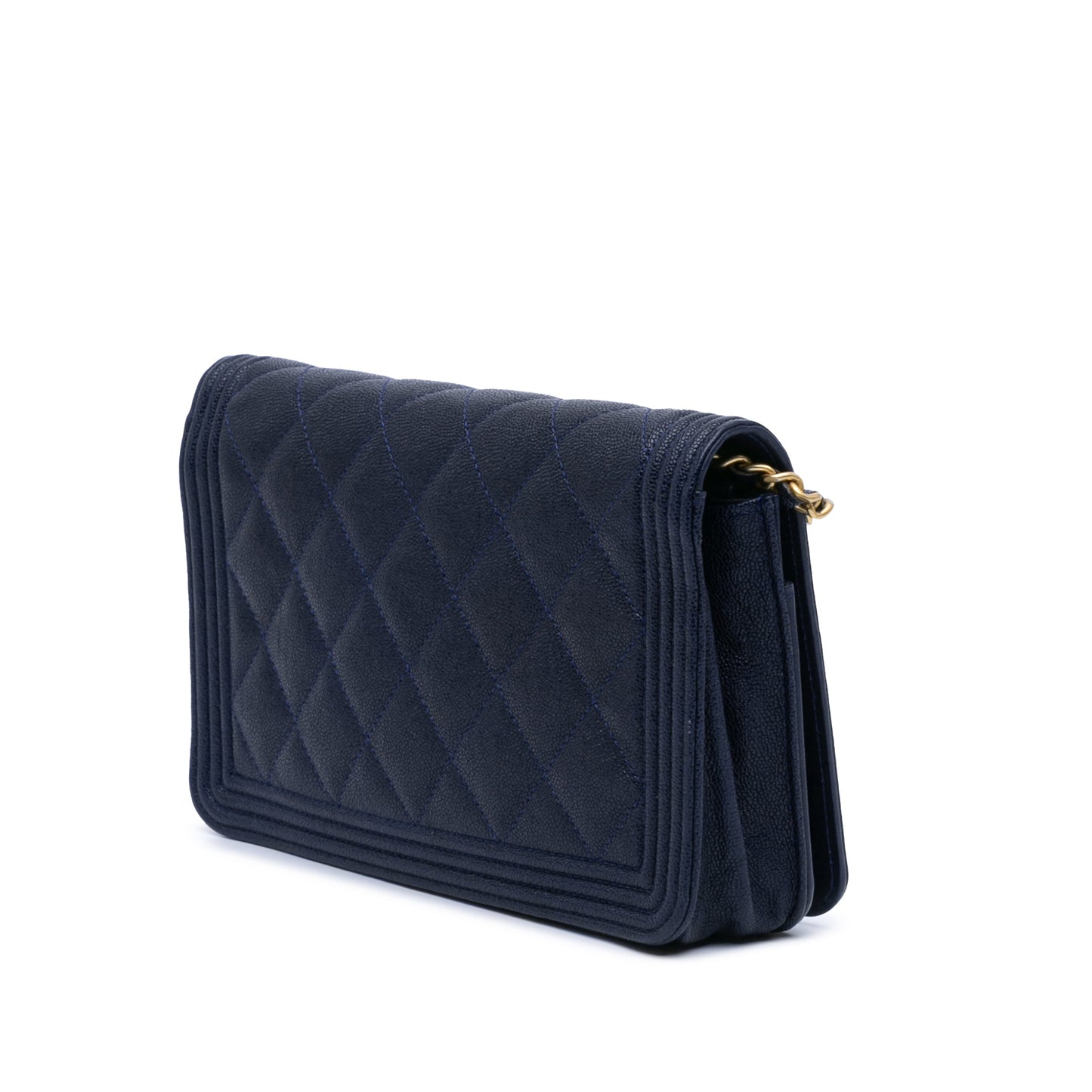 Blue Chanel Quilted Caviar Boy Wallet on Chain Crossbody Bag