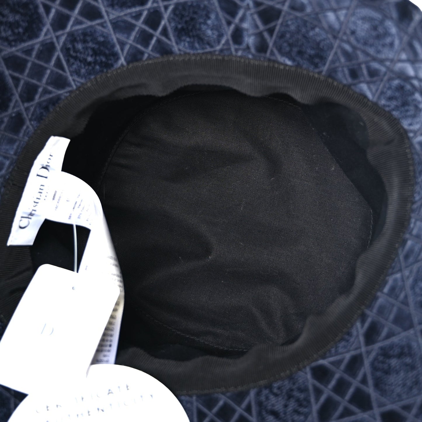 Christian Dior Velvet Cannage Bob Bucket Hat 57 Blue