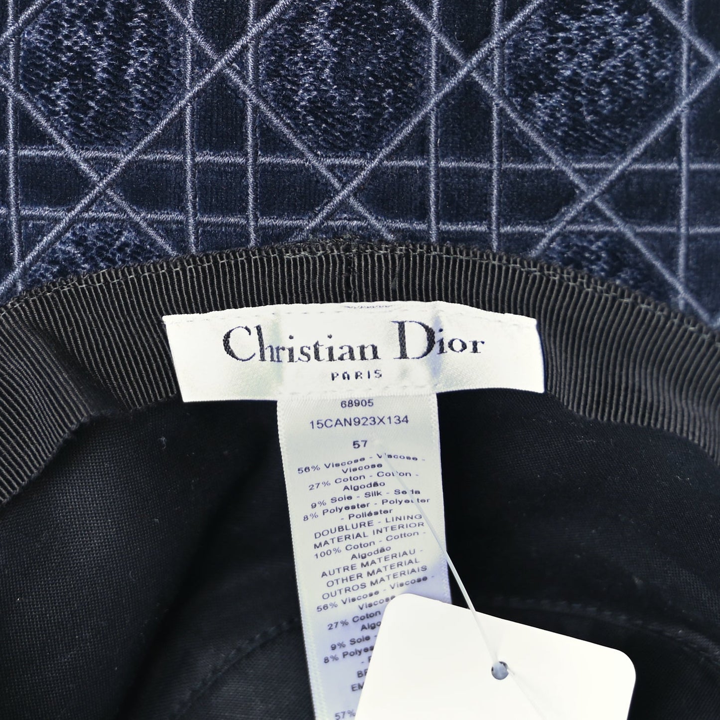 Christian Dior Velvet Cannage Bob Bucket Hat 57 Blue