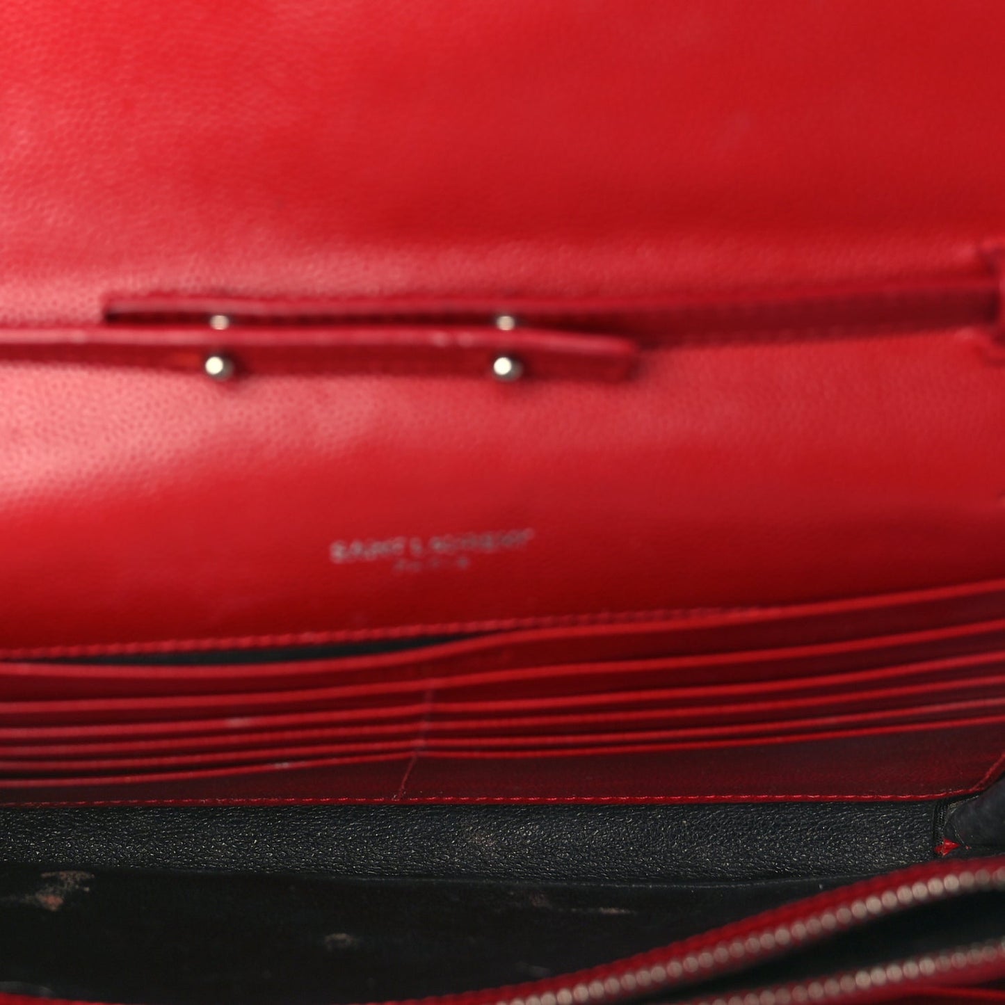Saint Laurent Grain De Poudre Matelasse Chevron Monogram Chain Wallet New Red