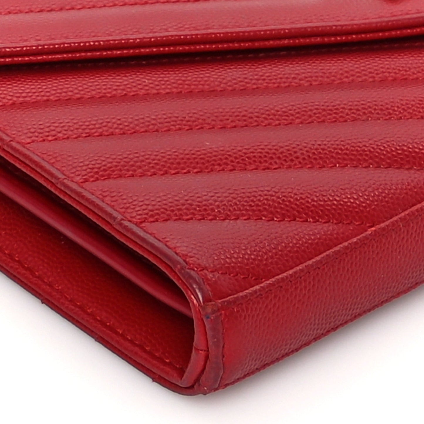 Saint Laurent Grain De Poudre Matelasse Chevron Monogram Chain Wallet New Red
