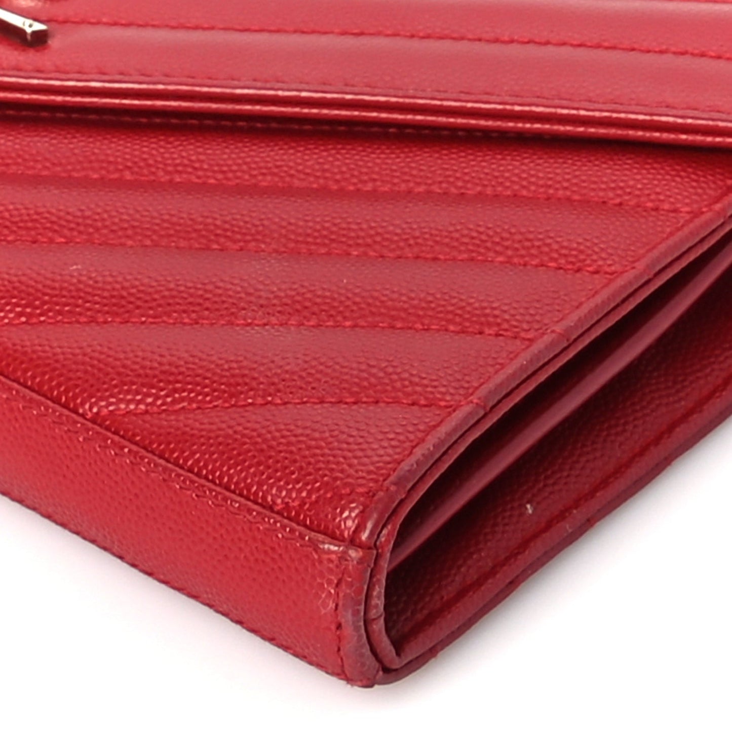 Saint Laurent Grain De Poudre Matelasse Chevron Monogram Chain Wallet New Red
