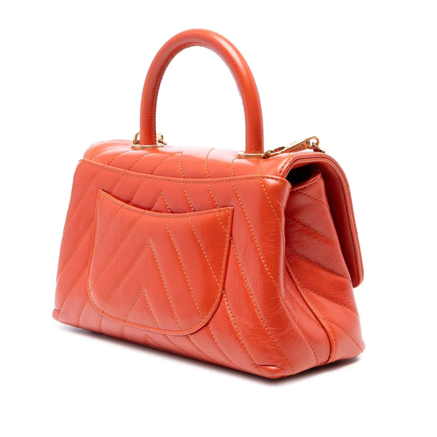 Orange Chanel Mini Chevron Lambskin Coco Top Handle Bag Satchel