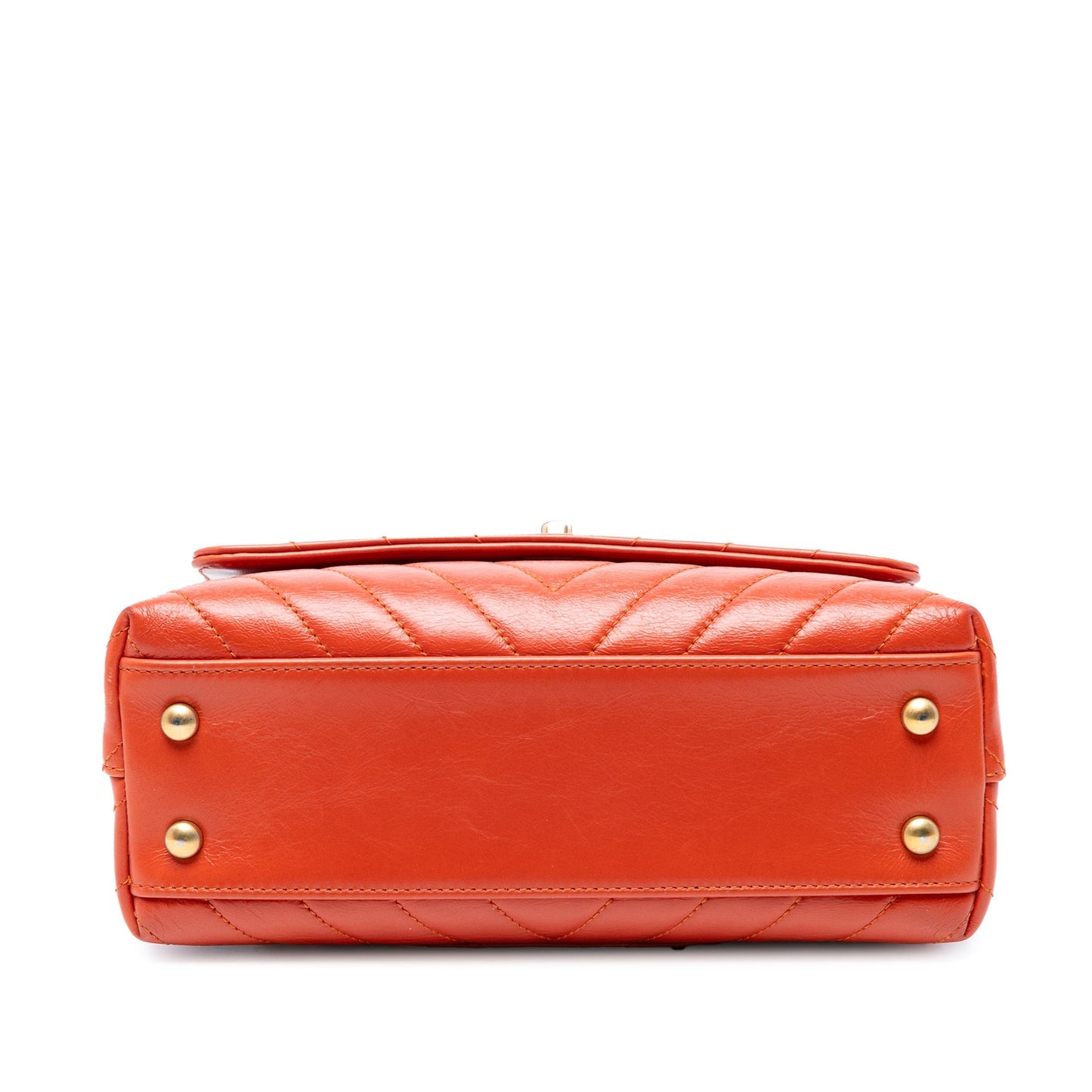 Orange Chanel Mini Chevron Lambskin Coco Top Handle Bag Satchel