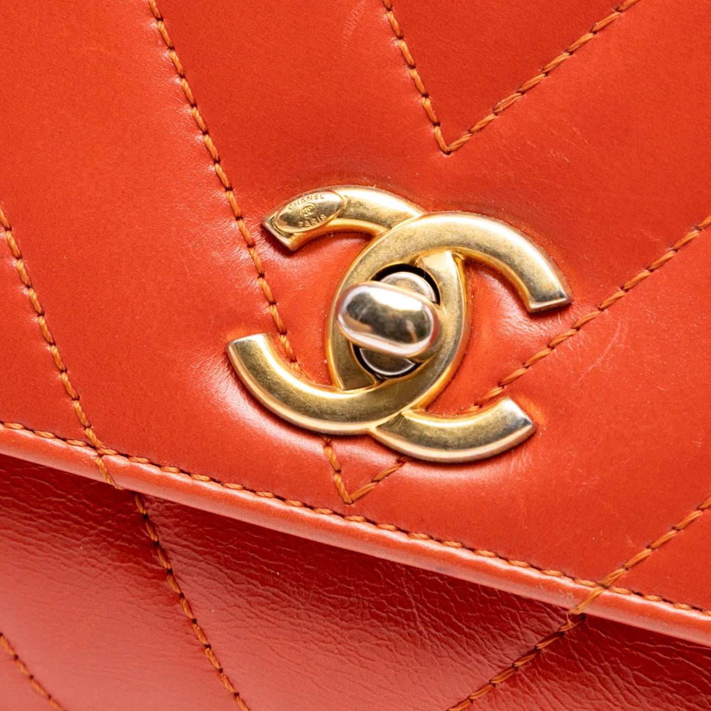 Orange Chanel Mini Chevron Lambskin Coco Top Handle Bag Satchel