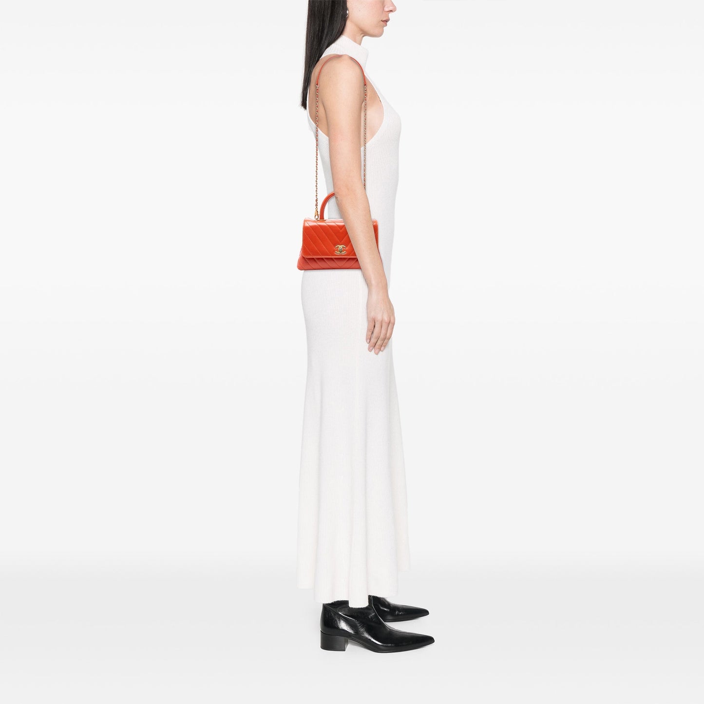 Orange Chanel Mini Chevron Lambskin Coco Top Handle Bag Satchel