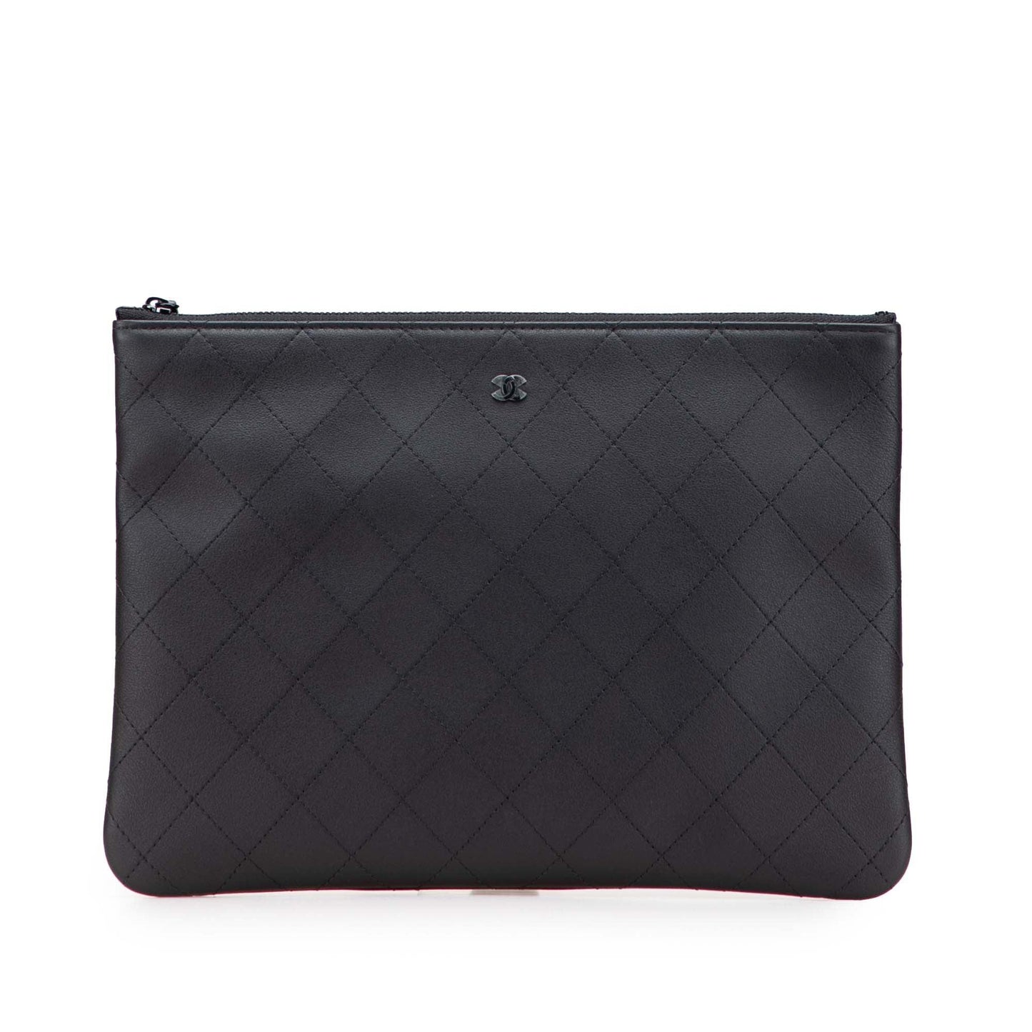 Black Chanel Medium Stitched Calfskin CC Cosmetic Case Clutch Bag