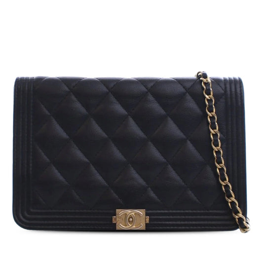 Black Chanel Quilted Caviar Boy Wallet on Chain Crossbody Bag