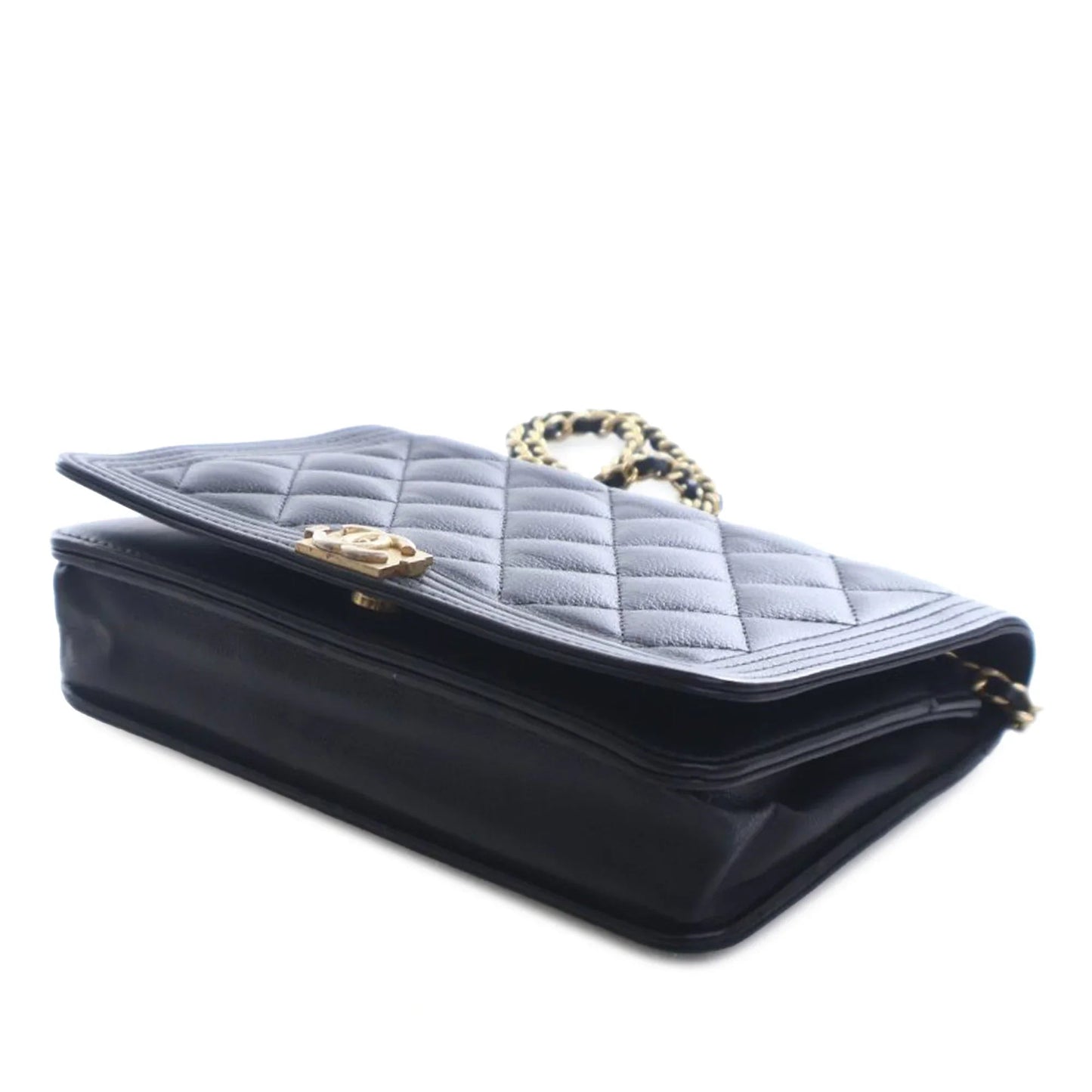 Black Chanel Quilted Caviar Boy Wallet on Chain Crossbody Bag