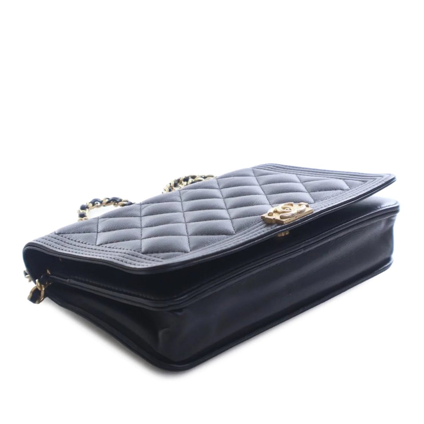 Black Chanel Quilted Caviar Boy Wallet on Chain Crossbody Bag