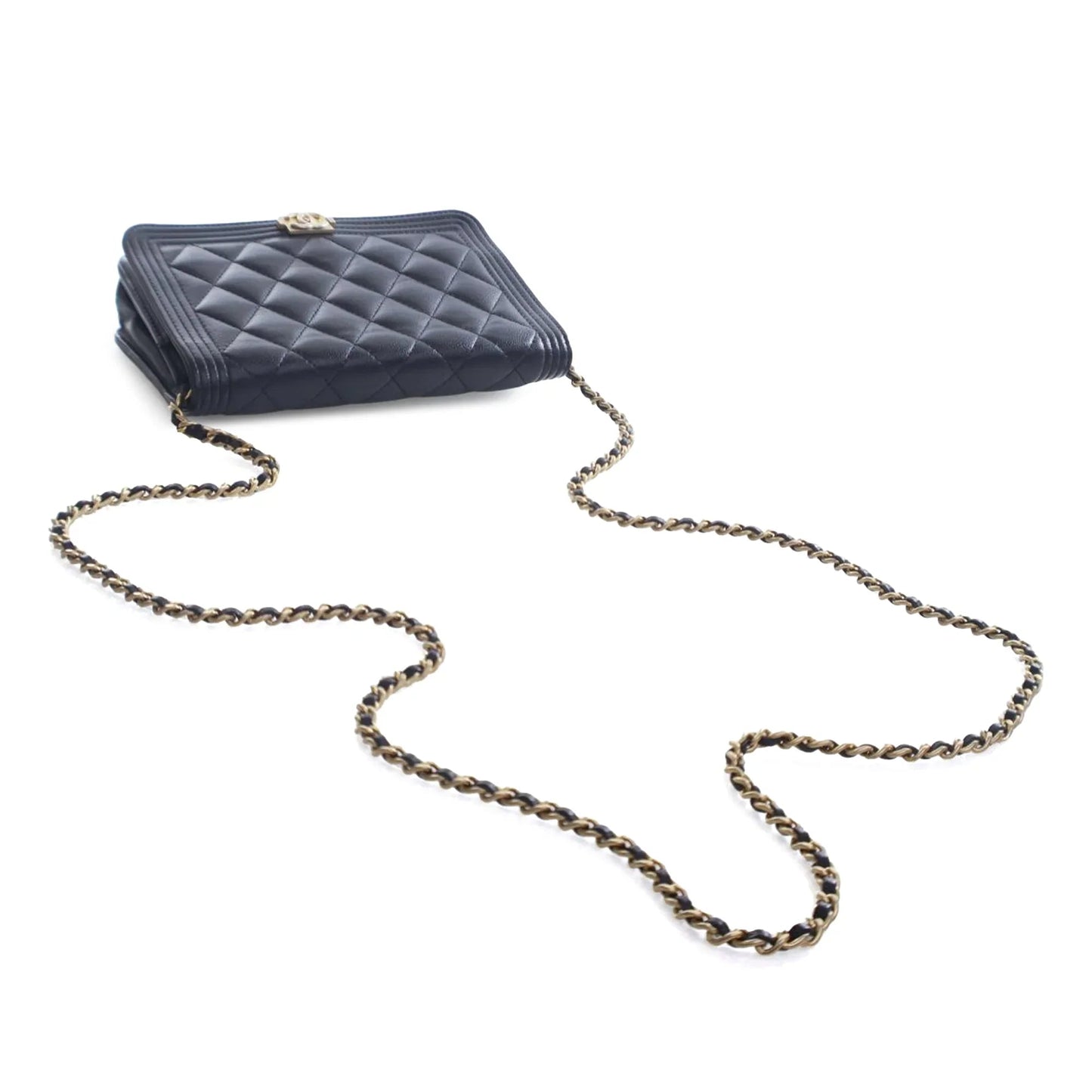 Black Chanel Quilted Caviar Boy Wallet on Chain Crossbody Bag