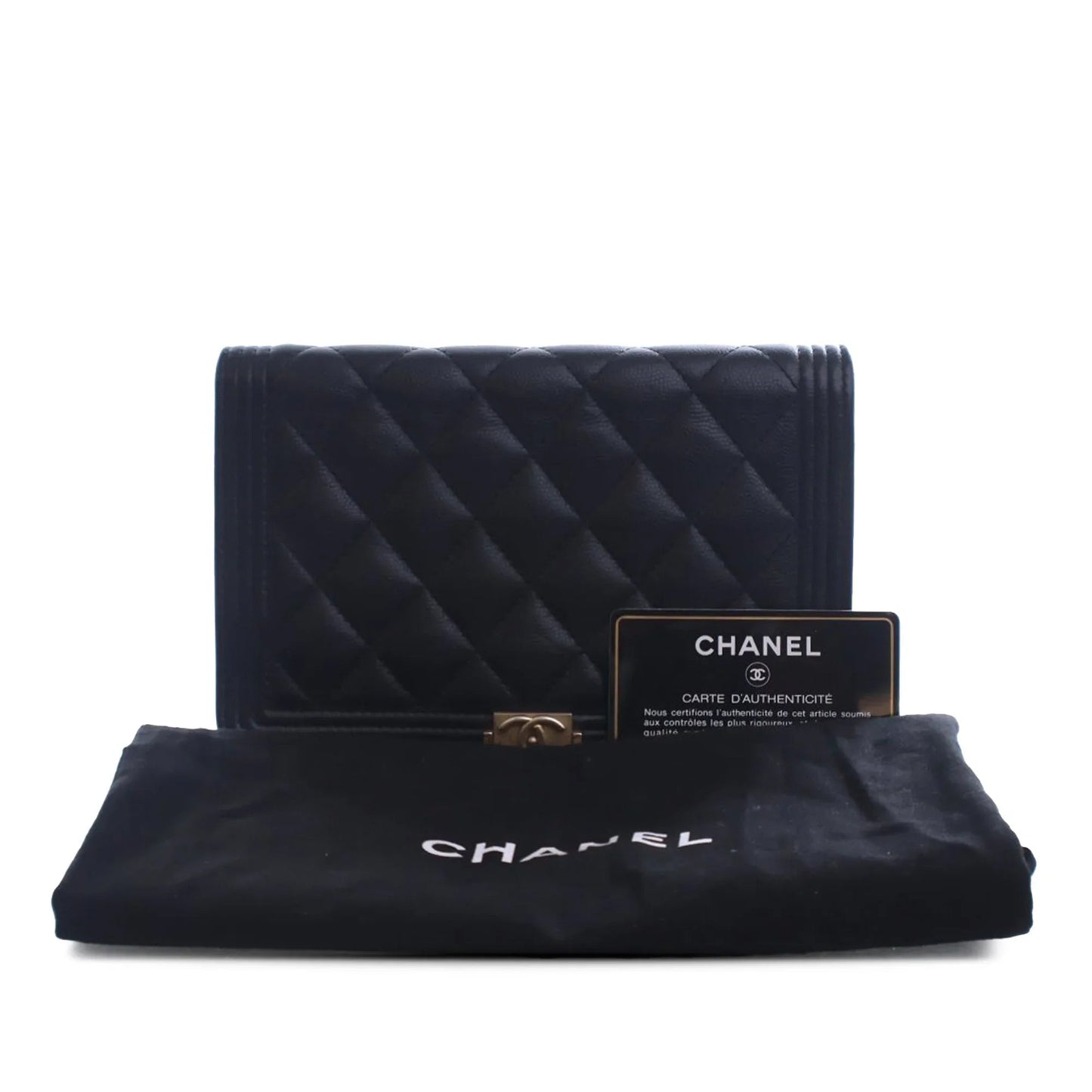 Black Chanel Quilted Caviar Boy Wallet on Chain Crossbody Bag
