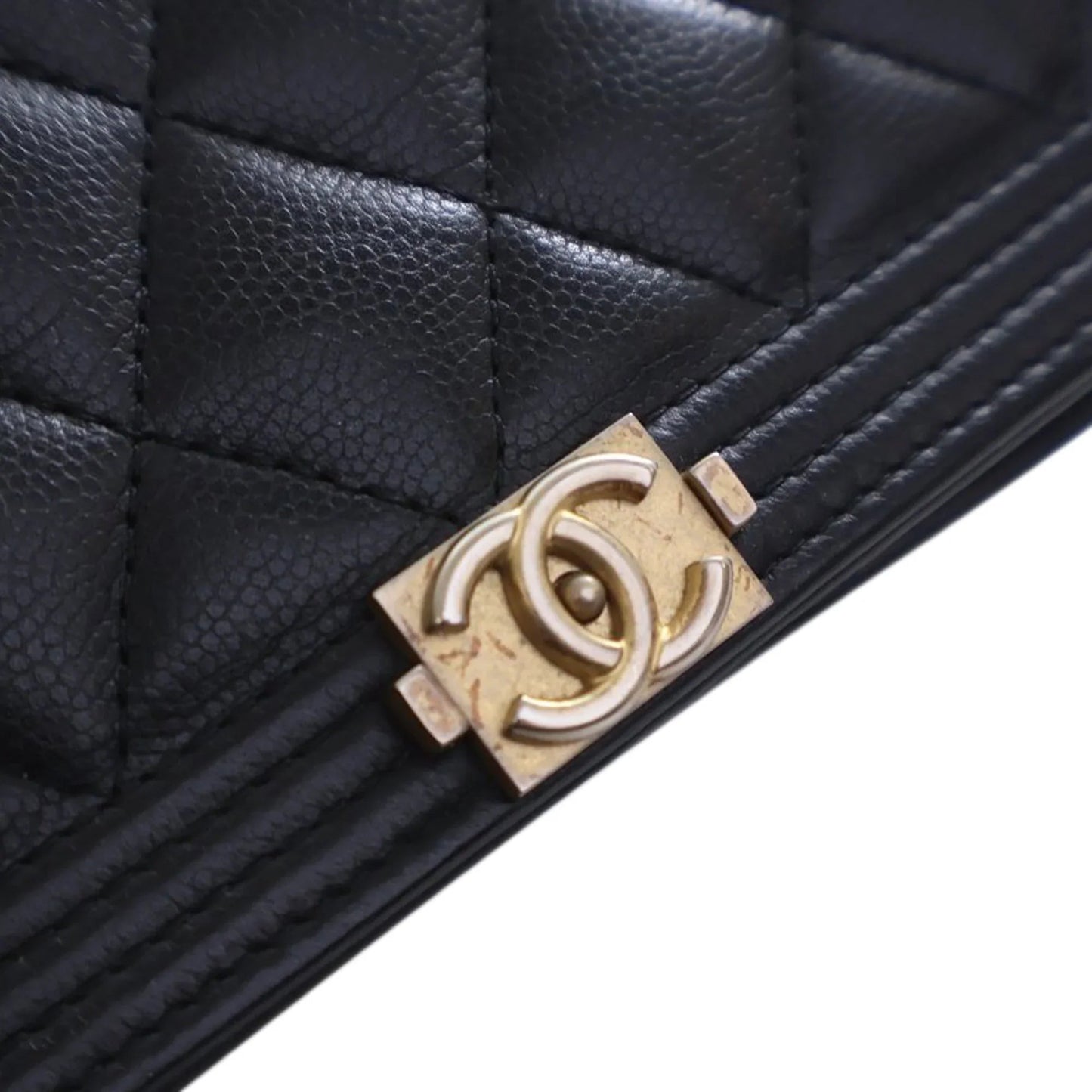 Black Chanel Quilted Caviar Boy Wallet on Chain Crossbody Bag