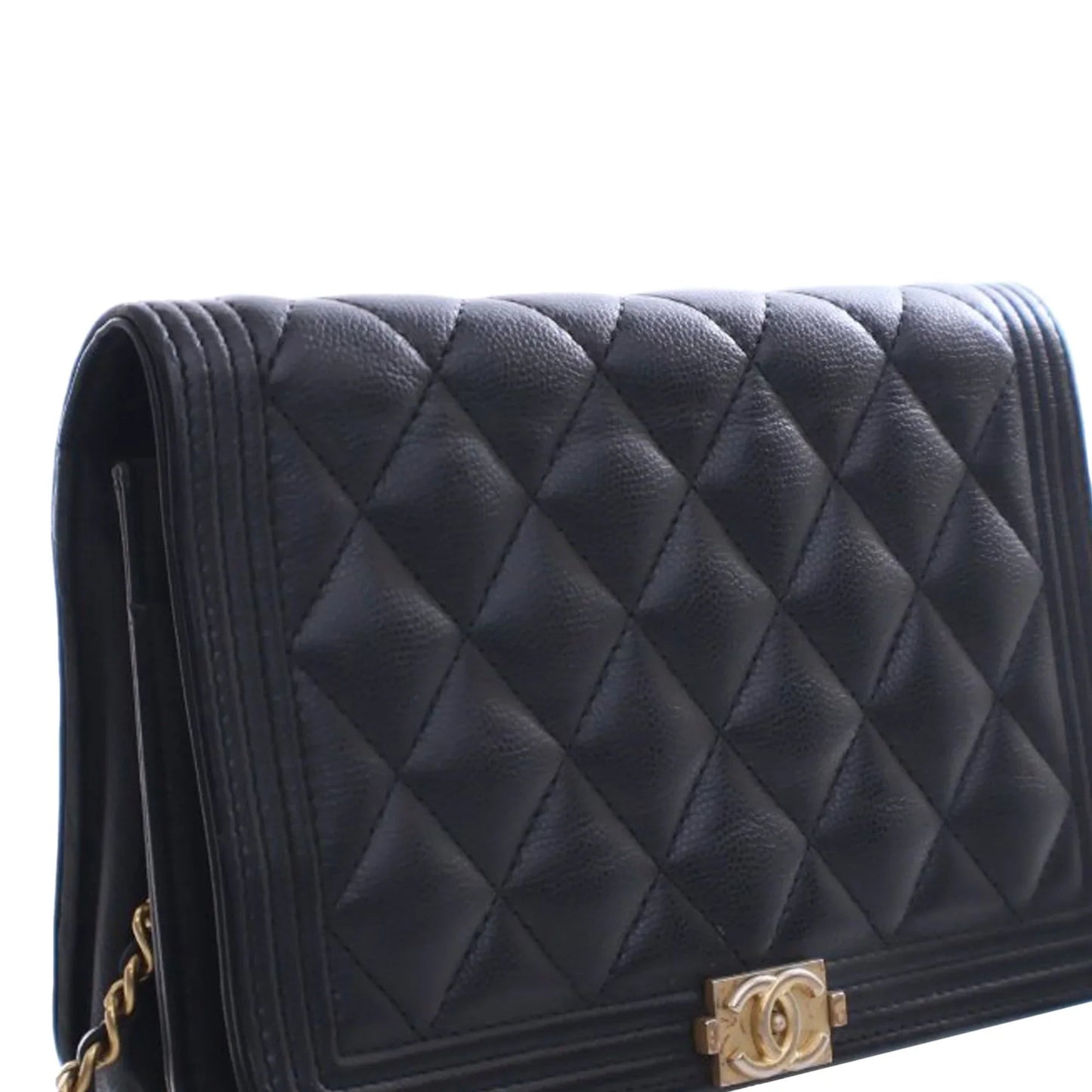 Black Chanel Quilted Caviar Boy Wallet on Chain Crossbody Bag