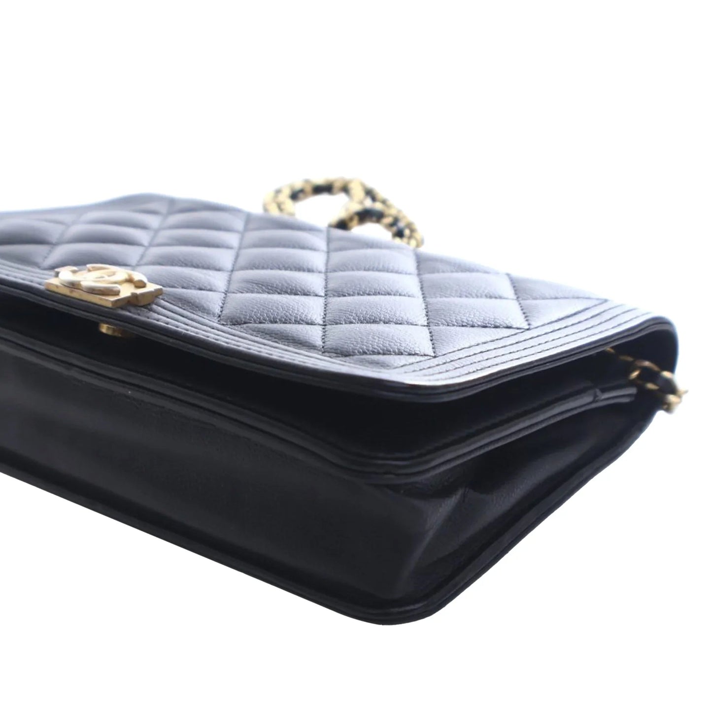 Black Chanel Quilted Caviar Boy Wallet on Chain Crossbody Bag