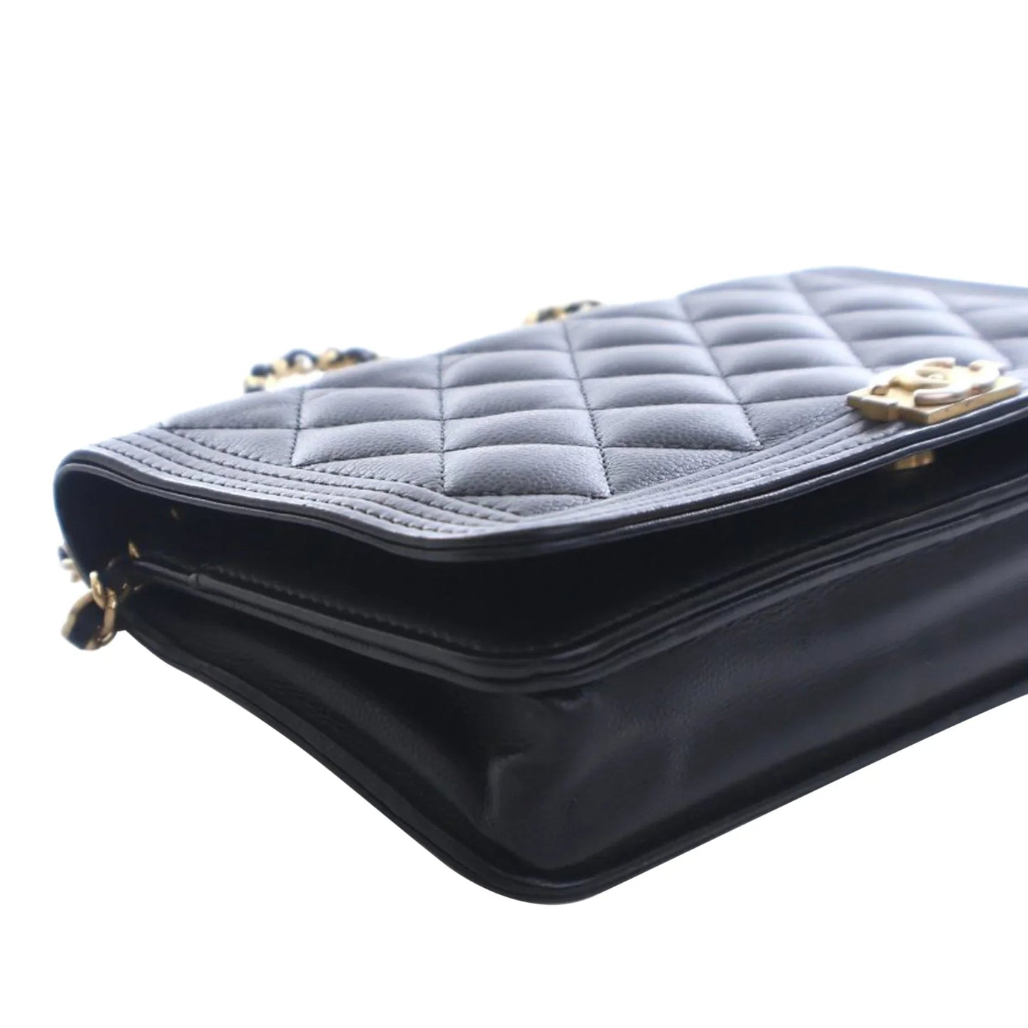 Black Chanel Quilted Caviar Boy Wallet on Chain Crossbody Bag