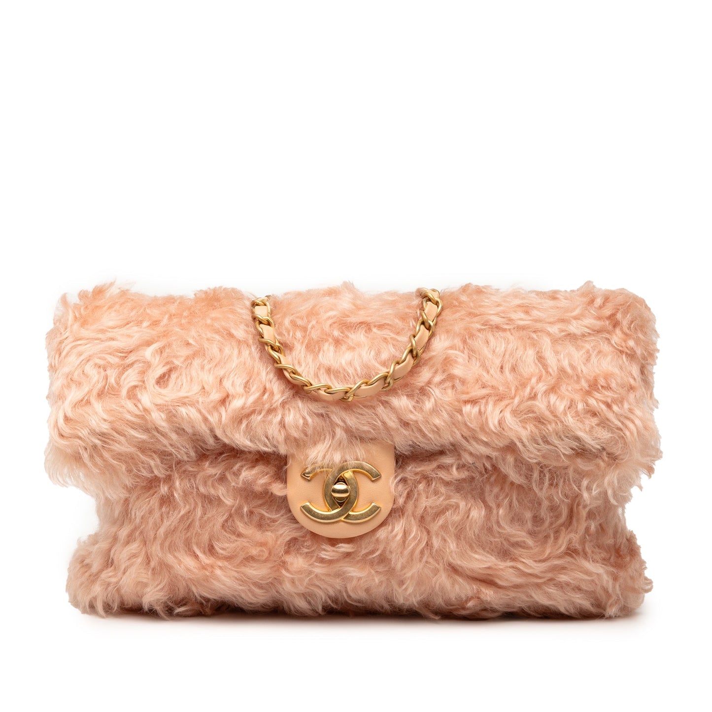 Pink Chanel CC Fantasy Fur Clutch with Chain