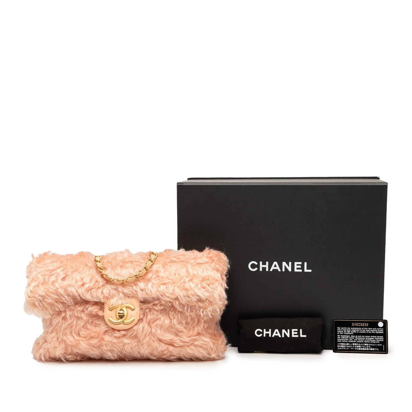 Pink Chanel CC Fantasy Fur Clutch with Chain