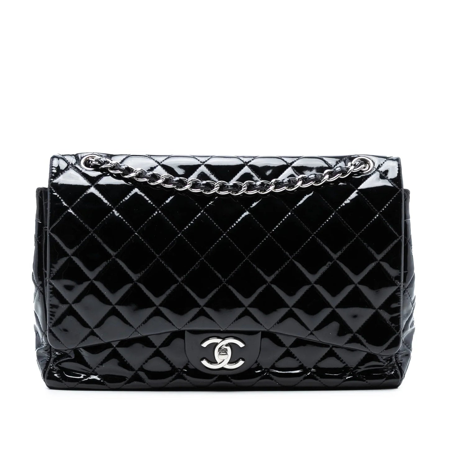 Black Chanel Maxi Classic Patent Double Flap Shoulder Bag