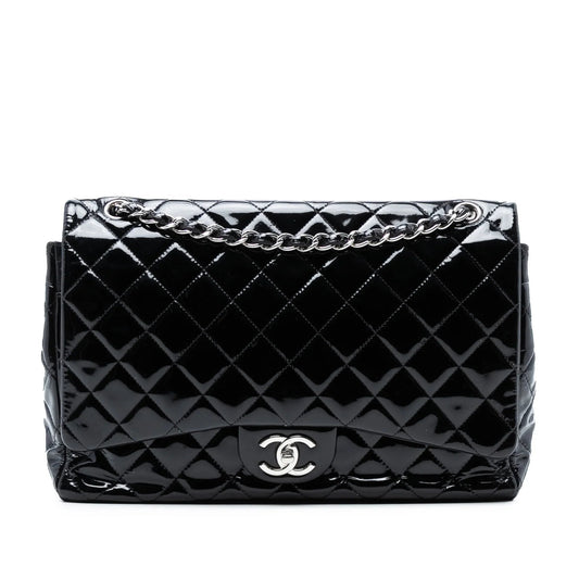 Black Chanel Maxi Classic Patent Double Flap Shoulder Bag