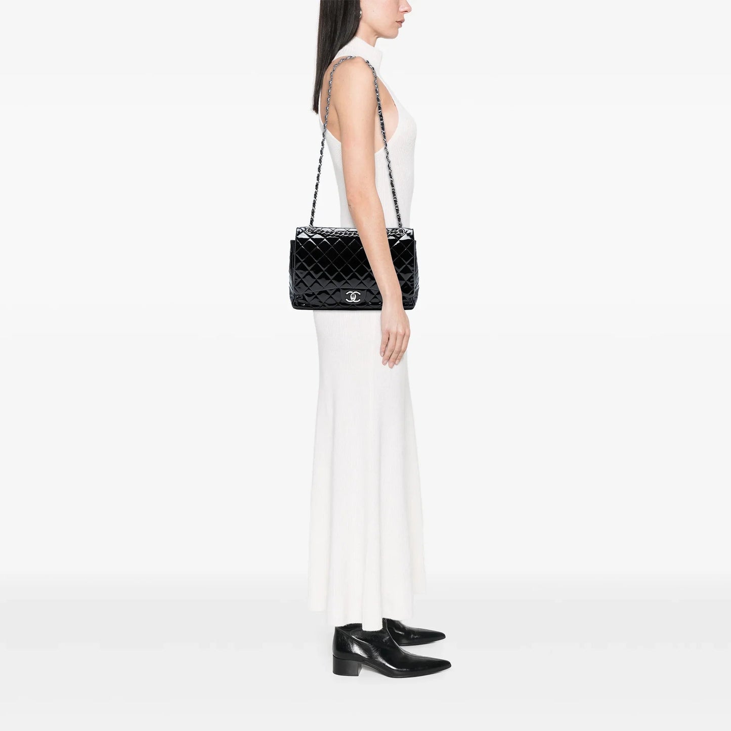 Black Chanel Maxi Classic Patent Double Flap Shoulder Bag