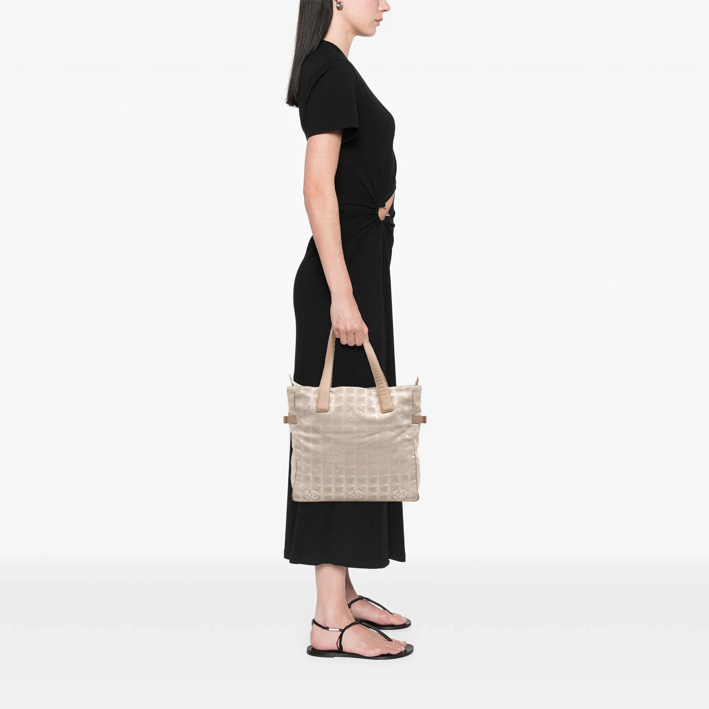 Beige Chanel New Travel Line Nylon Tote