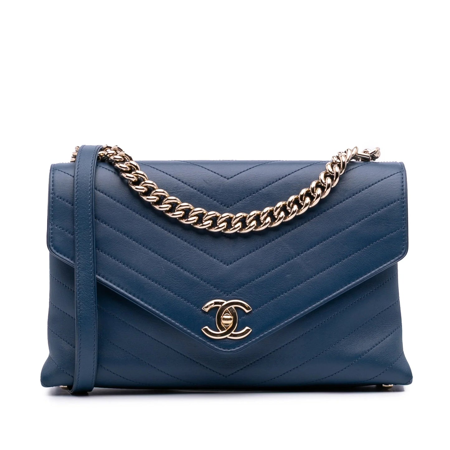 Blue Chanel Medium Calfskin Coco Chevron Envelope Flap Satchel