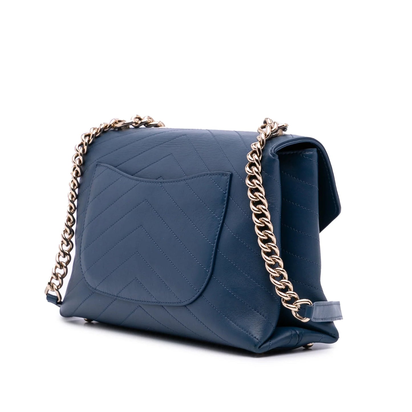 Blue Chanel Medium Calfskin Coco Chevron Envelope Flap Satchel
