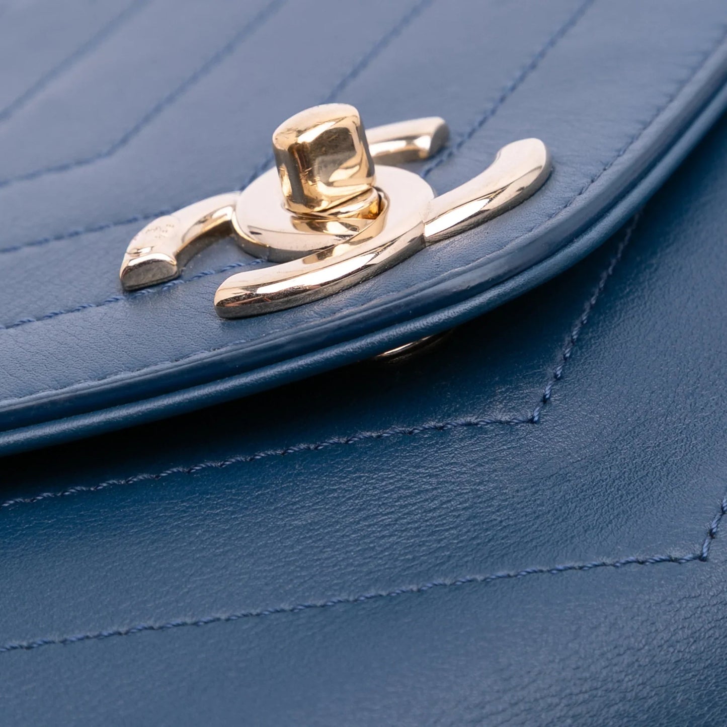 Blue Chanel Medium Calfskin Coco Chevron Envelope Flap Satchel