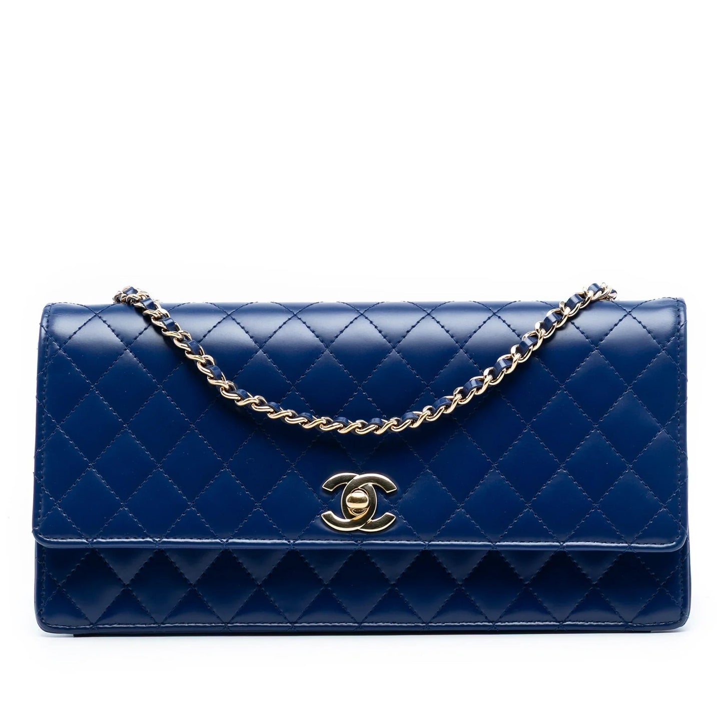 Blue Chanel CC Quilted Lambskin Long Flap Crossbody Bag