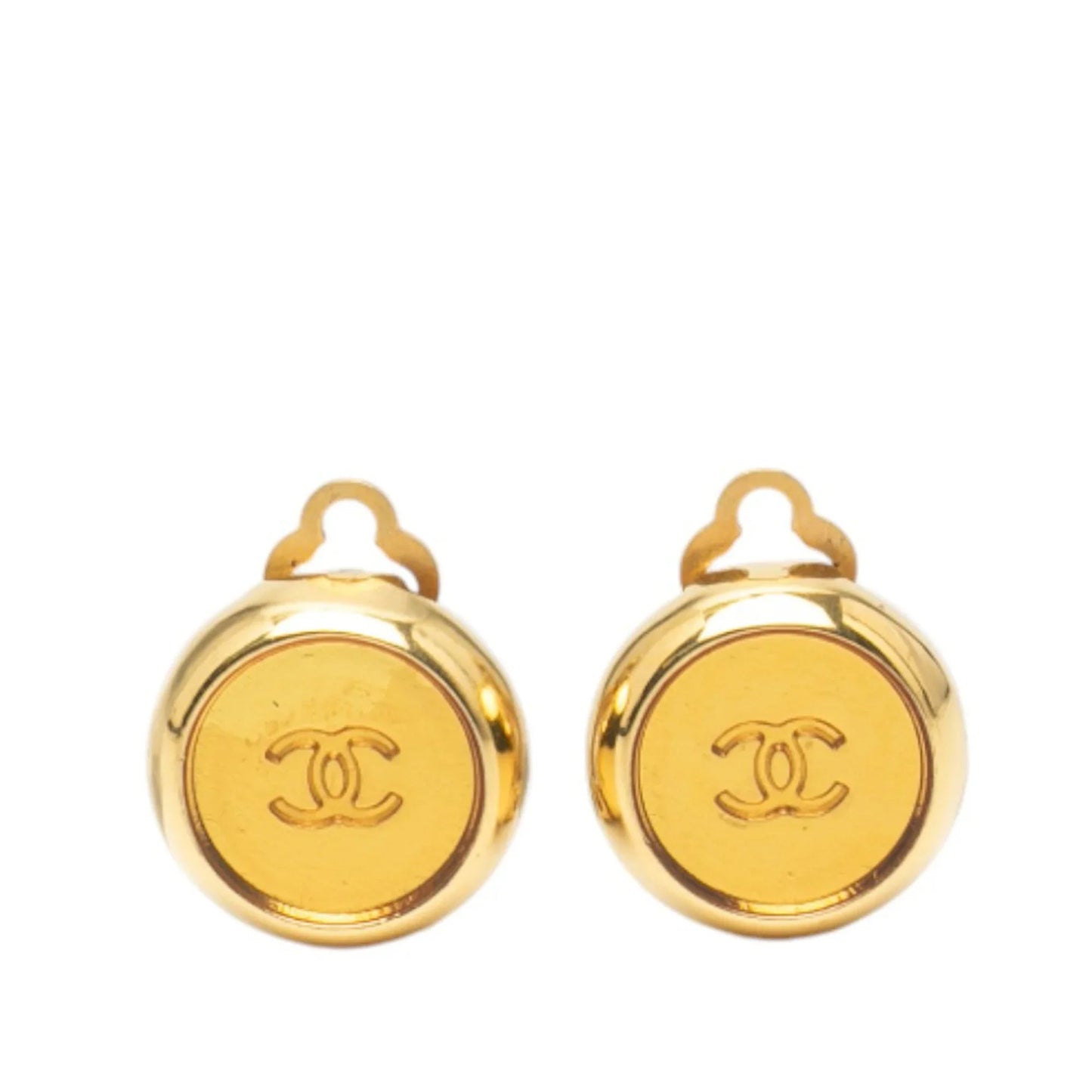 Gold Chanel CC Gold Plated Round Clip On Earrings