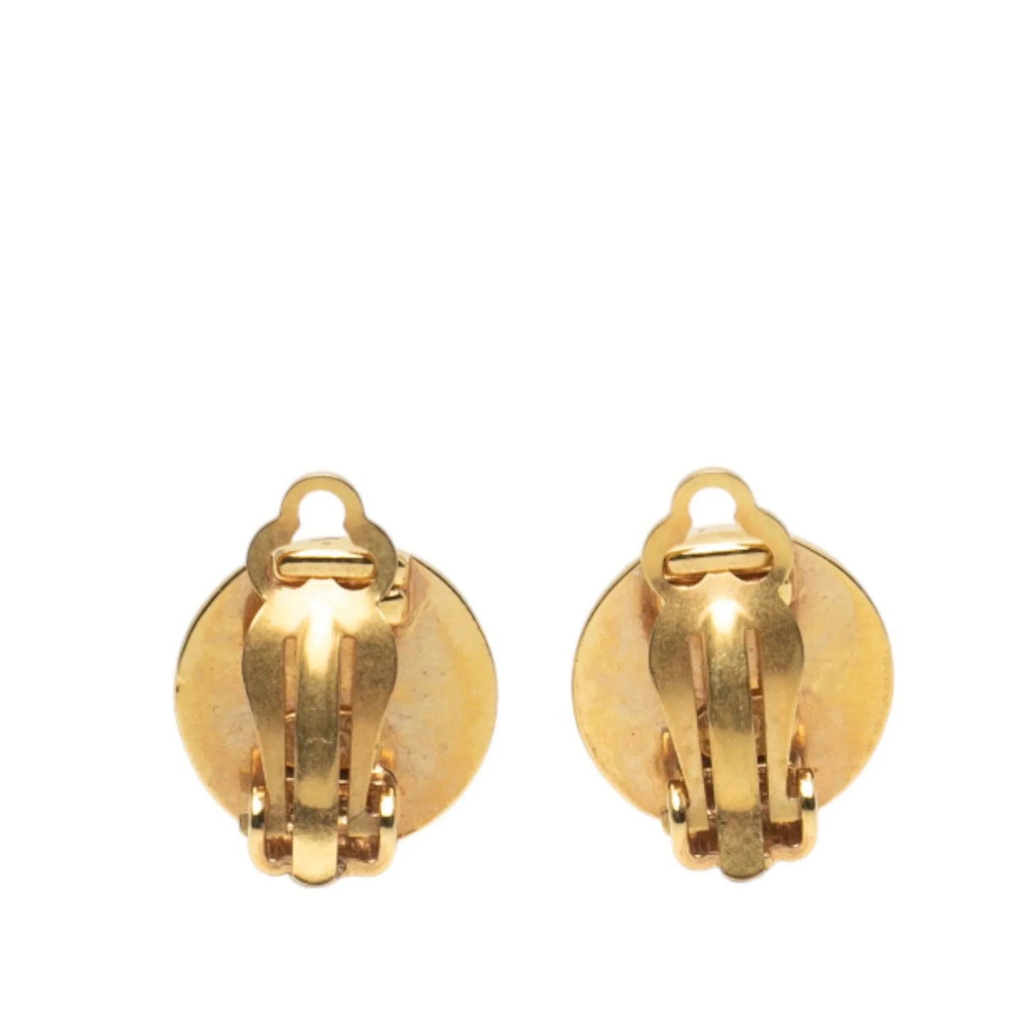 Gold Chanel CC Gold Plated Round Clip On Earrings