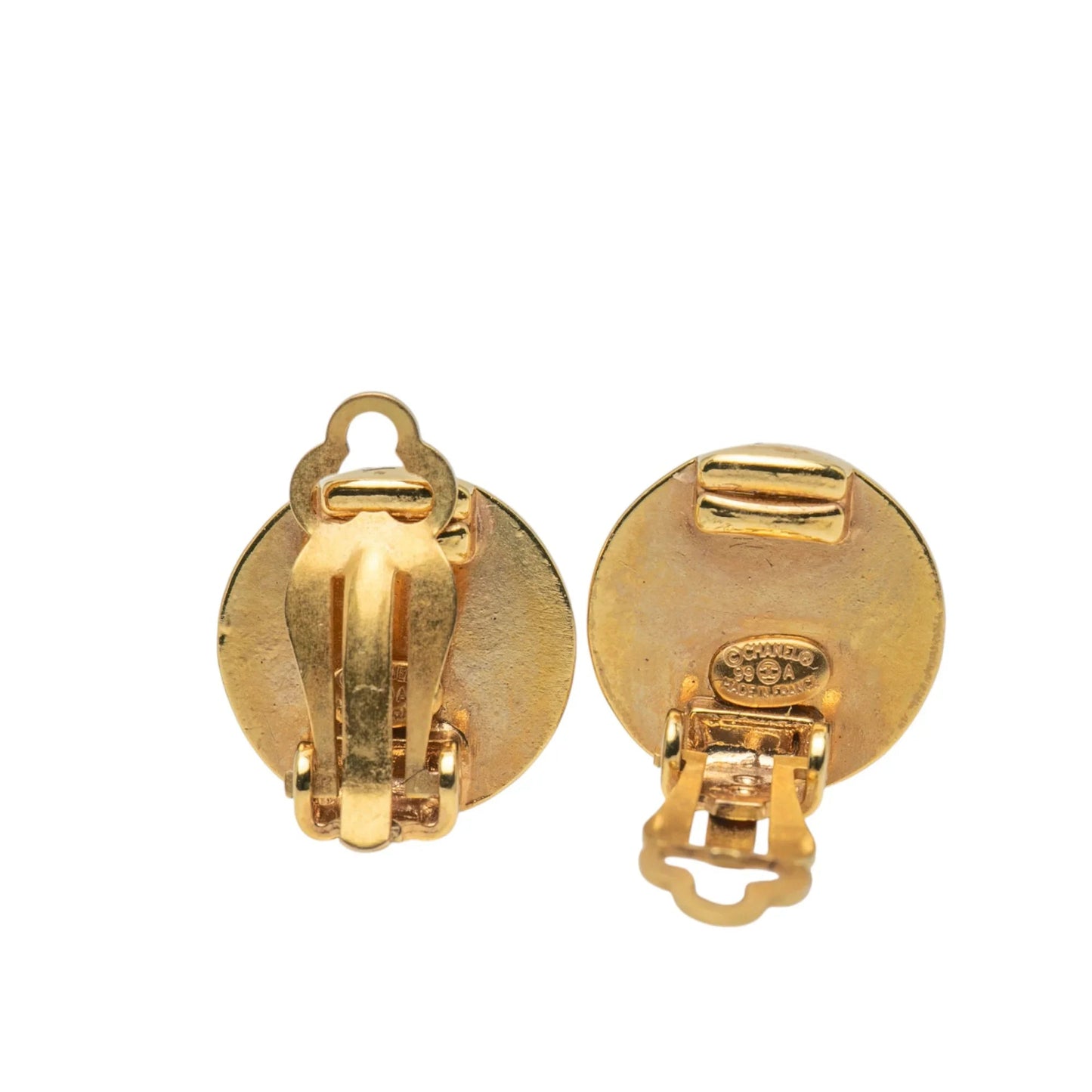 Gold Chanel CC Gold Plated Round Clip On Earrings