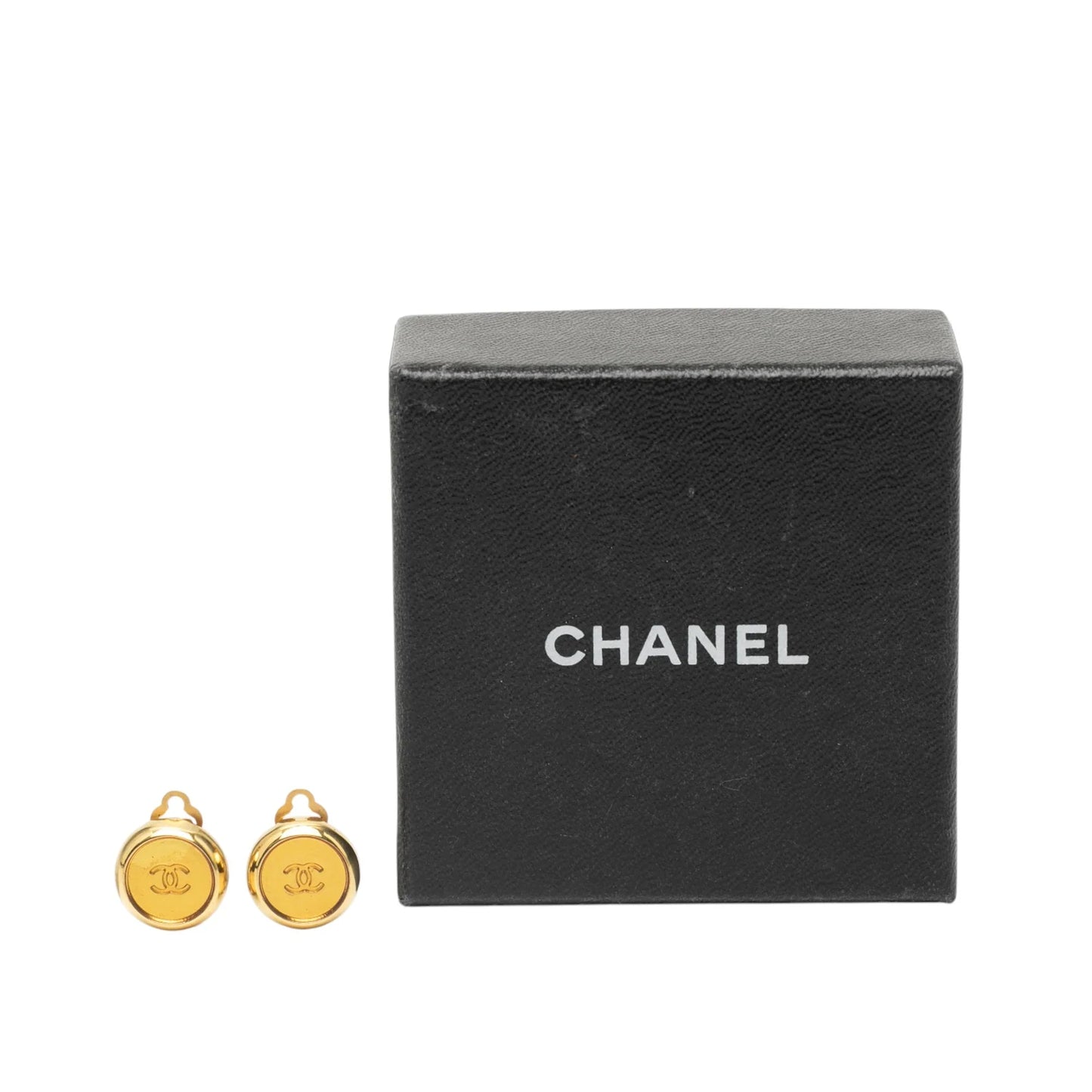 Gold Chanel CC Gold Plated Round Clip On Earrings