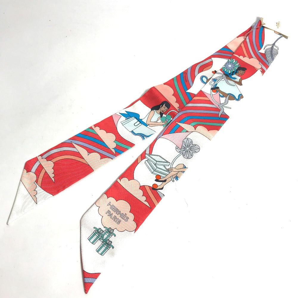 HERMES scarf silk Red Flying Carre Carres Volants Twilly Twilly Women  d