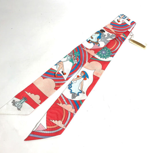 HERMES scarf silk Red Flying Carre Carres Volants Twilly Twilly Women  d
