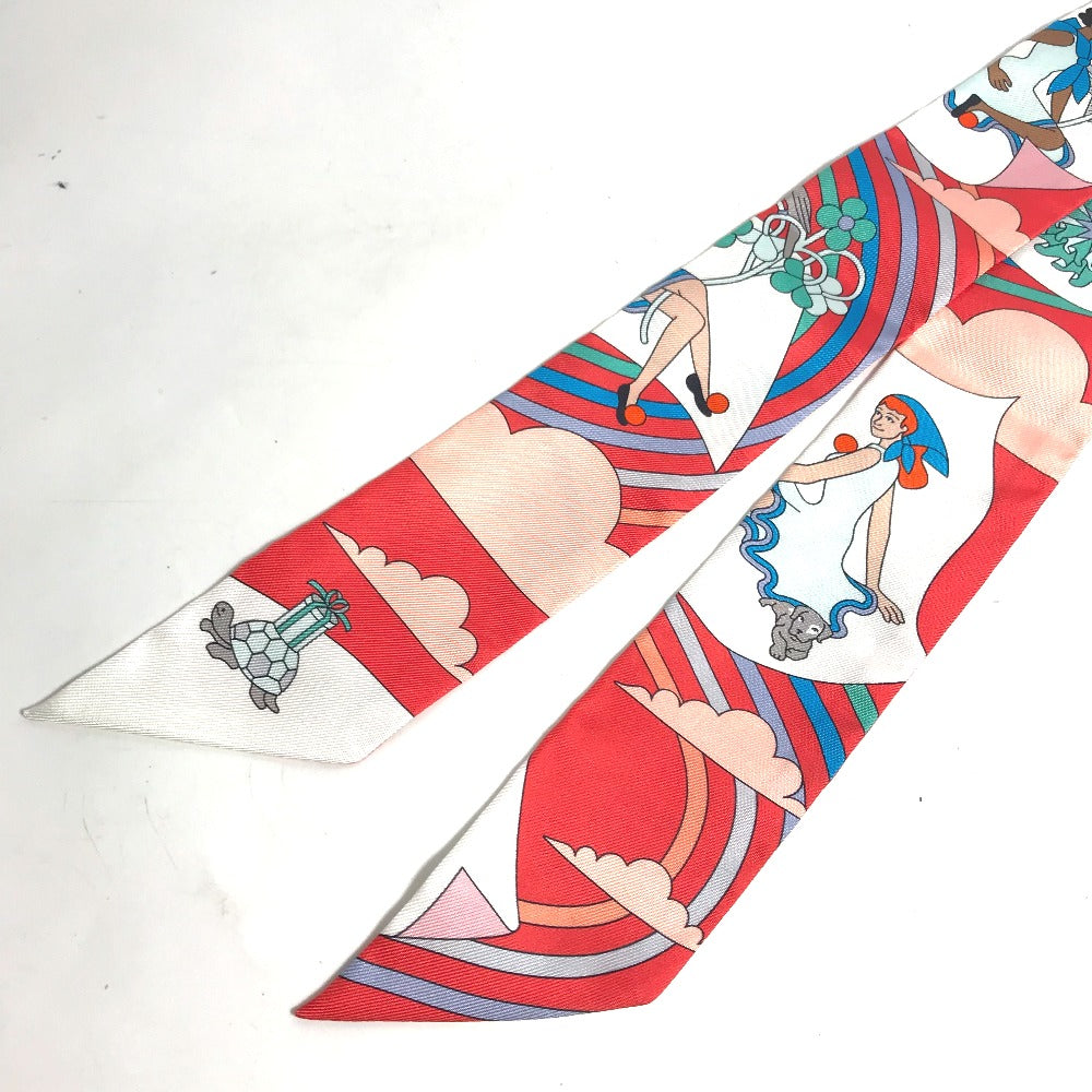 HERMES scarf silk Red Flying Carre Carres Volants Twilly Twilly Women  d