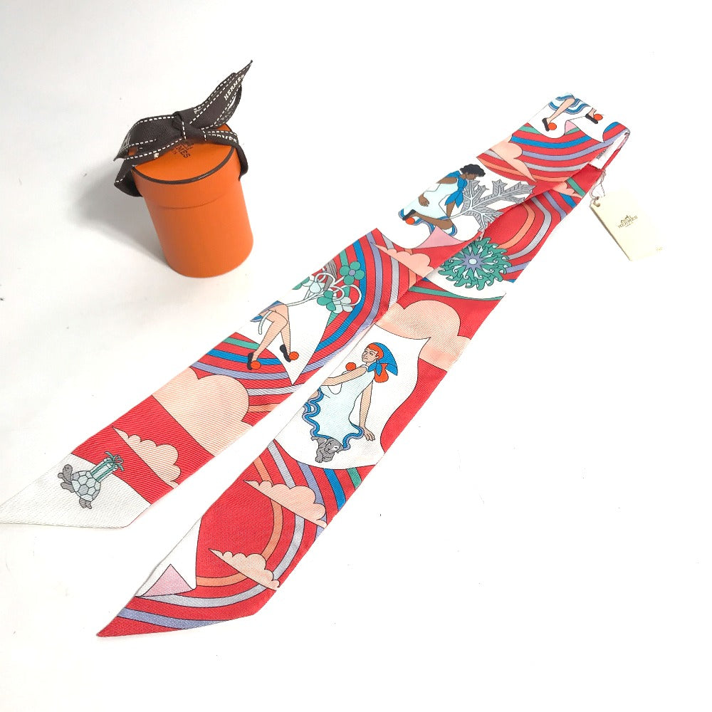 HERMES scarf silk Red Flying Carre Carres Volants Twilly Twilly Women  d