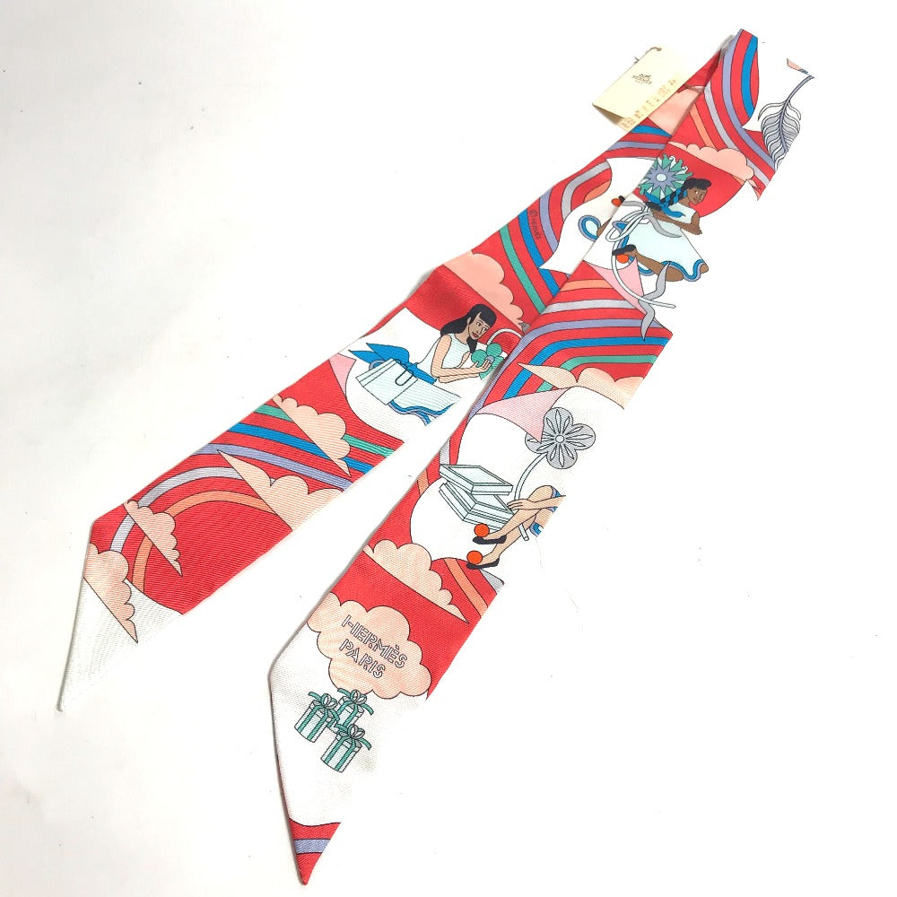 HERMES scarf silk Red Flying Carre Carres Volants Twilly Twilly Women  d