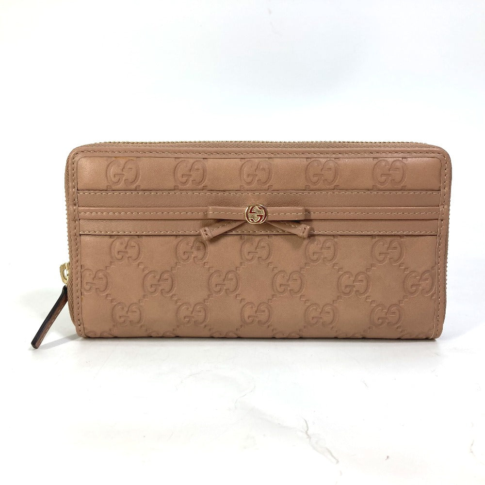 GUCCI Long Wallet Purse 257003 leather pink MAYFAI Ribbon Guccissima Ribbon Women