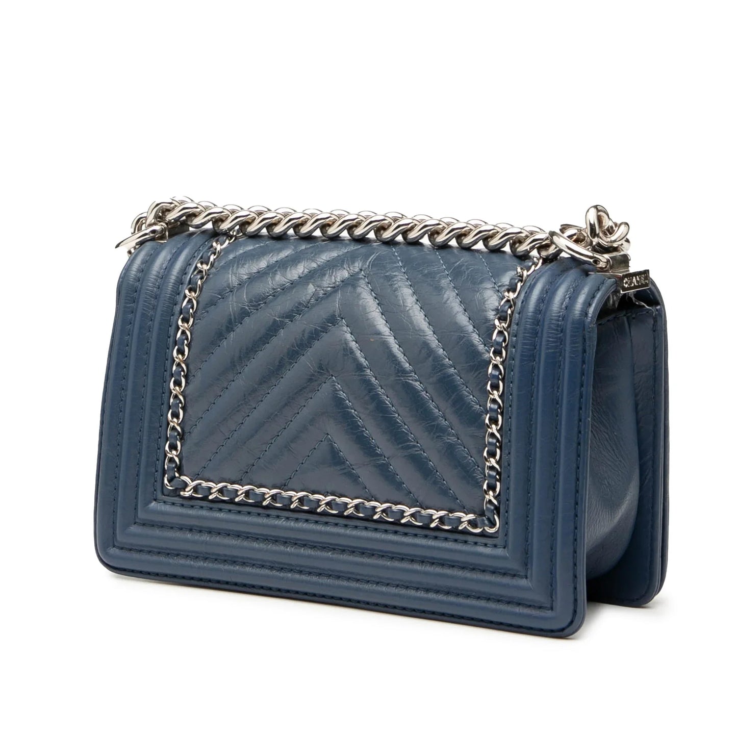 Blue Chanel Small Chevron Aged Calfskin Jacket Boy Flap Crossbody Bag
